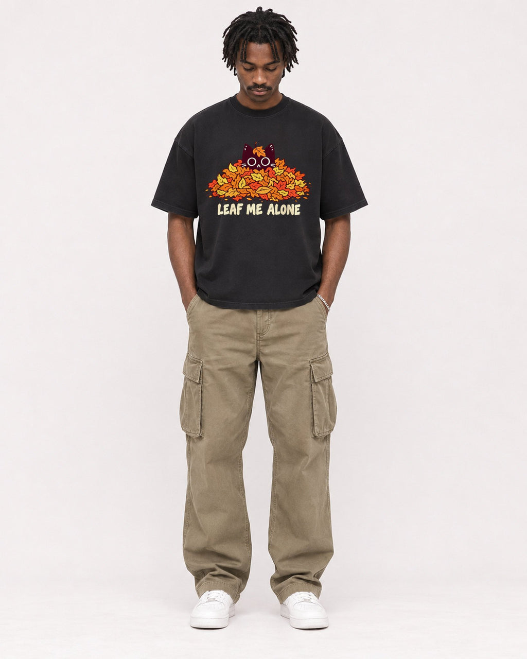 Mockup Boxy Heavyweight Tee Black male full-body 04