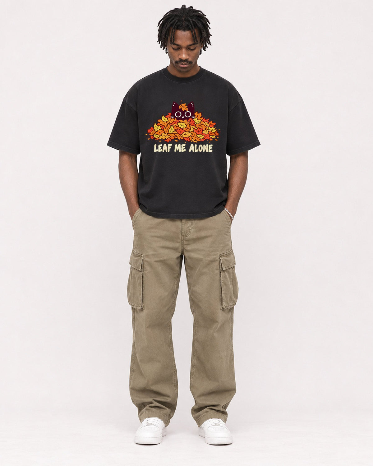 Mockup Boxy Heavyweight Tee Black male full-body 04