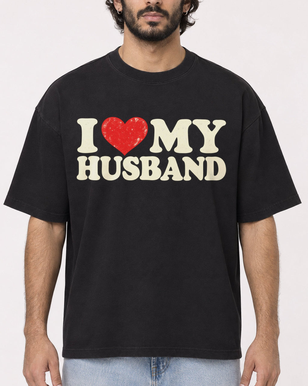 Mockup Boxy Heavyweight Tee Black male close-up 17