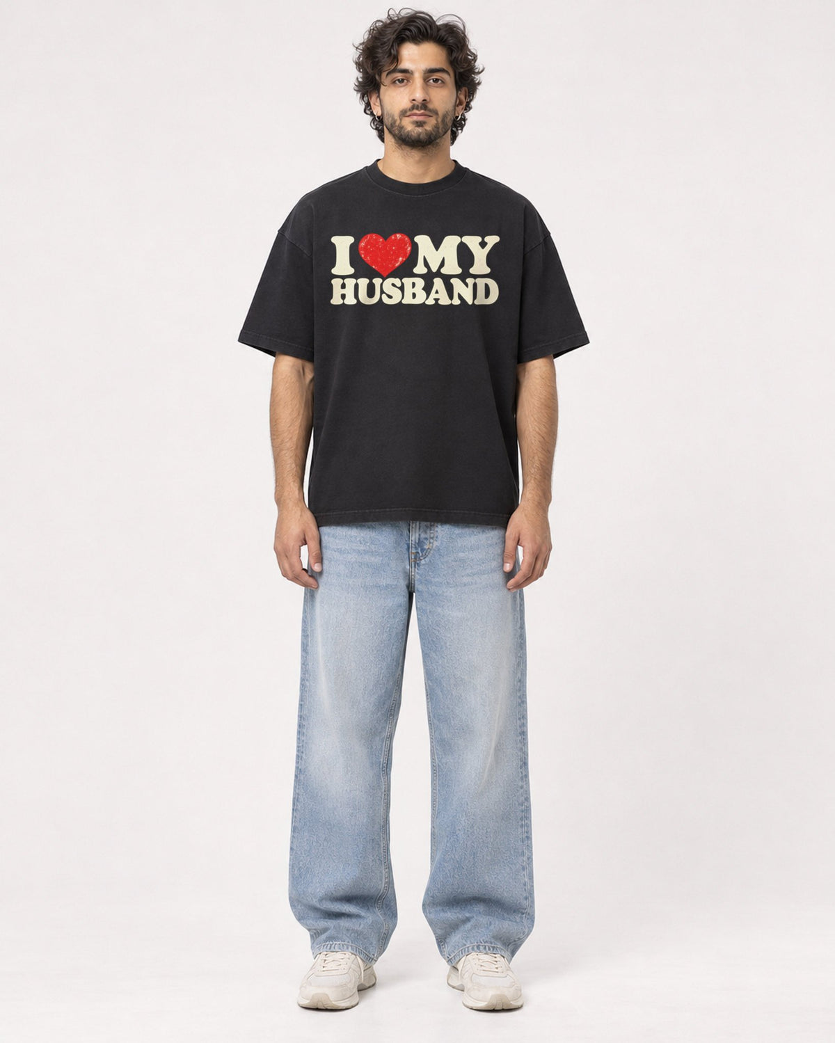 Mockup Boxy Heavyweight Tee Black male full-body 17