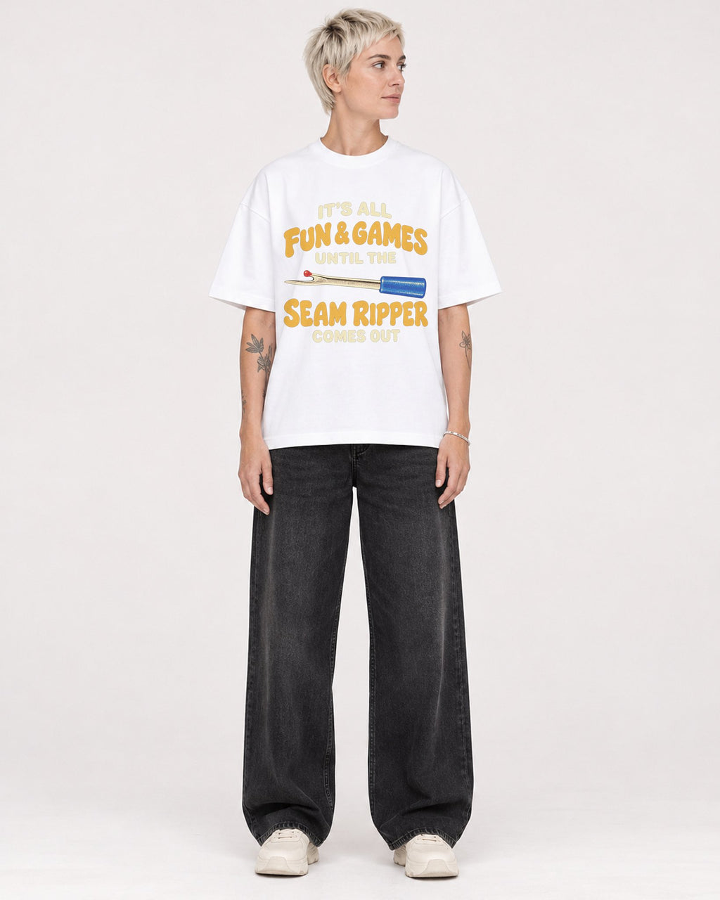 Mockup Boxy Heavyweight Tee White female full-body 48