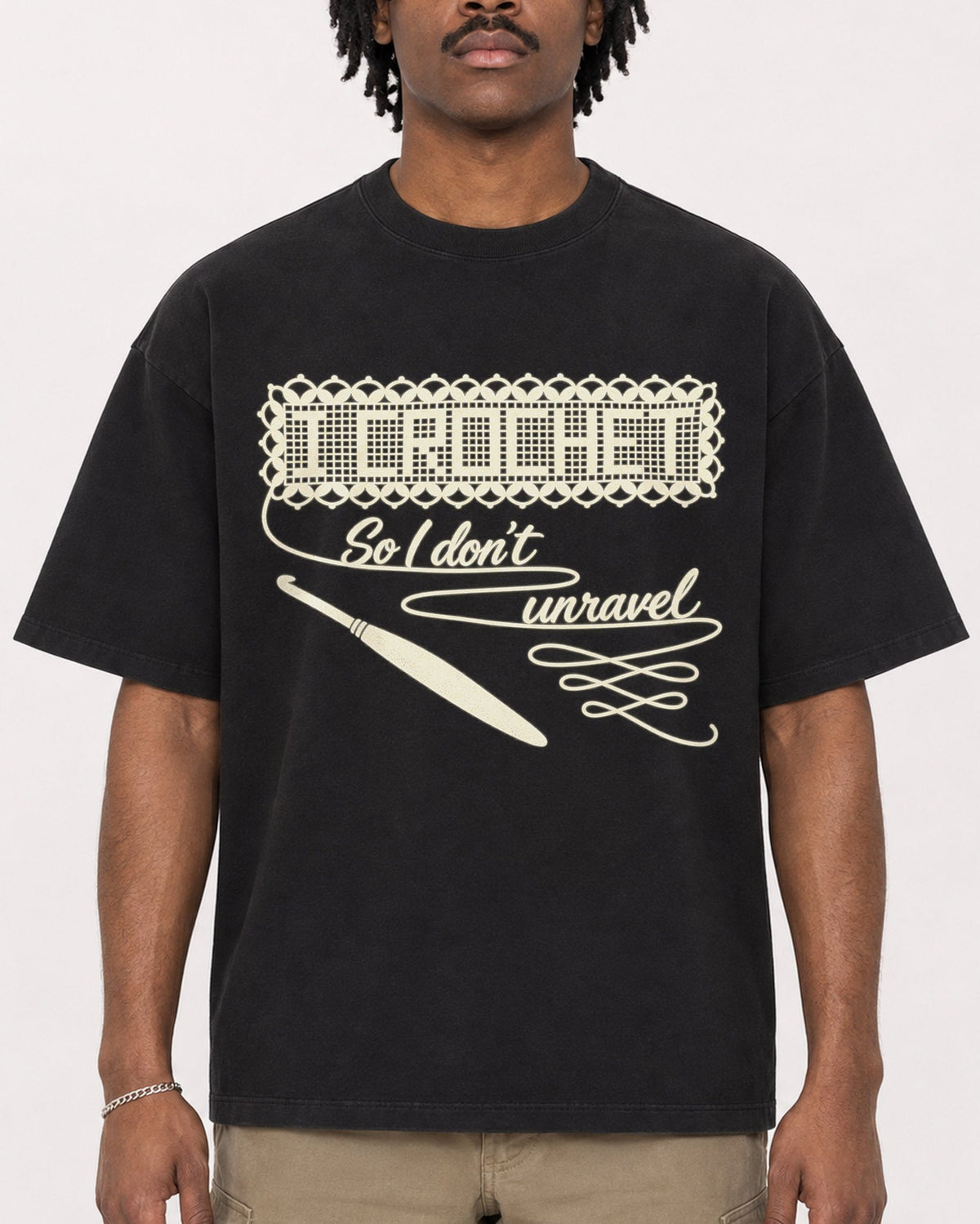 Mockup Boxy Heavyweight Tee Black male close-up 04