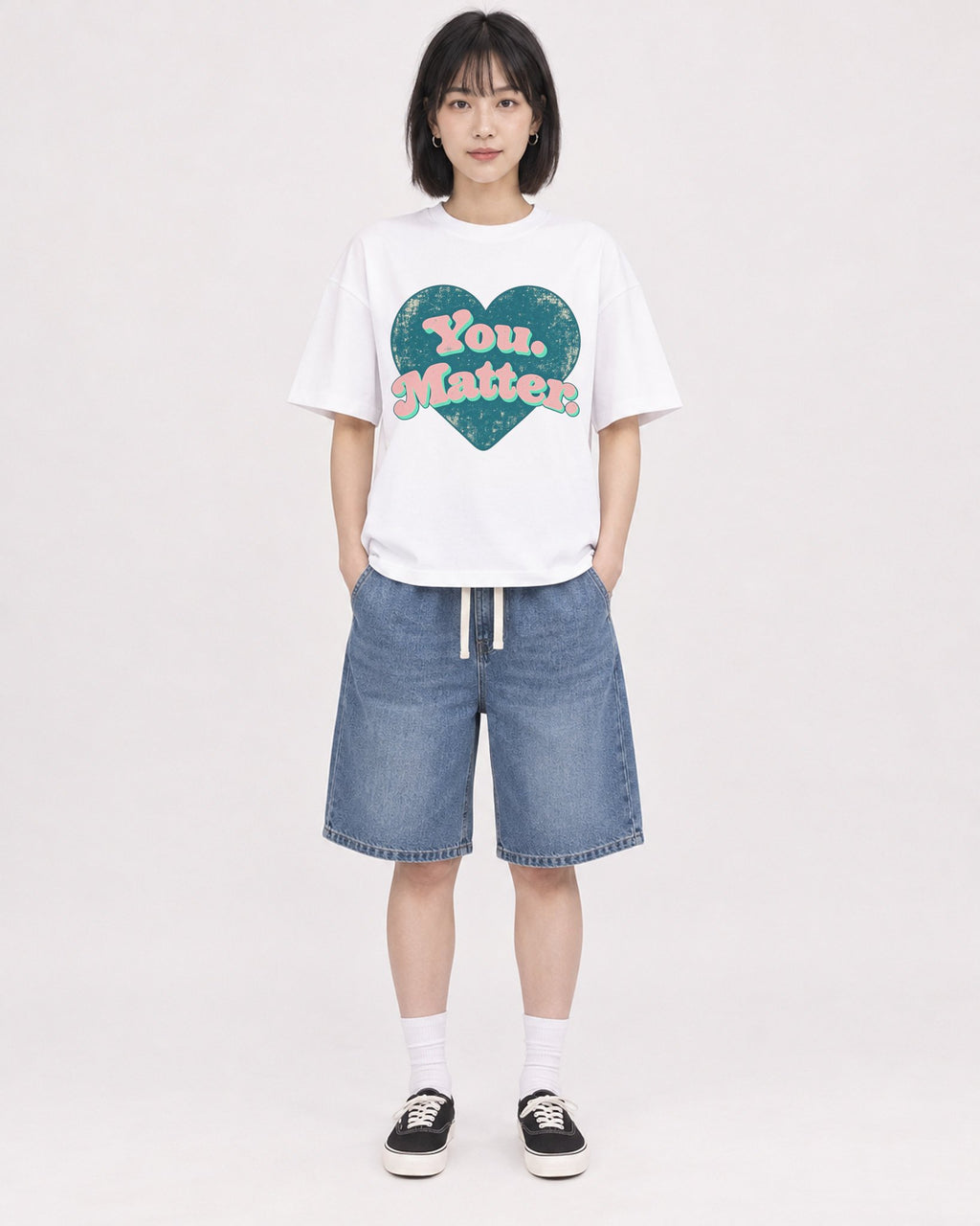 Mockup Boxy Heavyweight Tee White female full-body 11