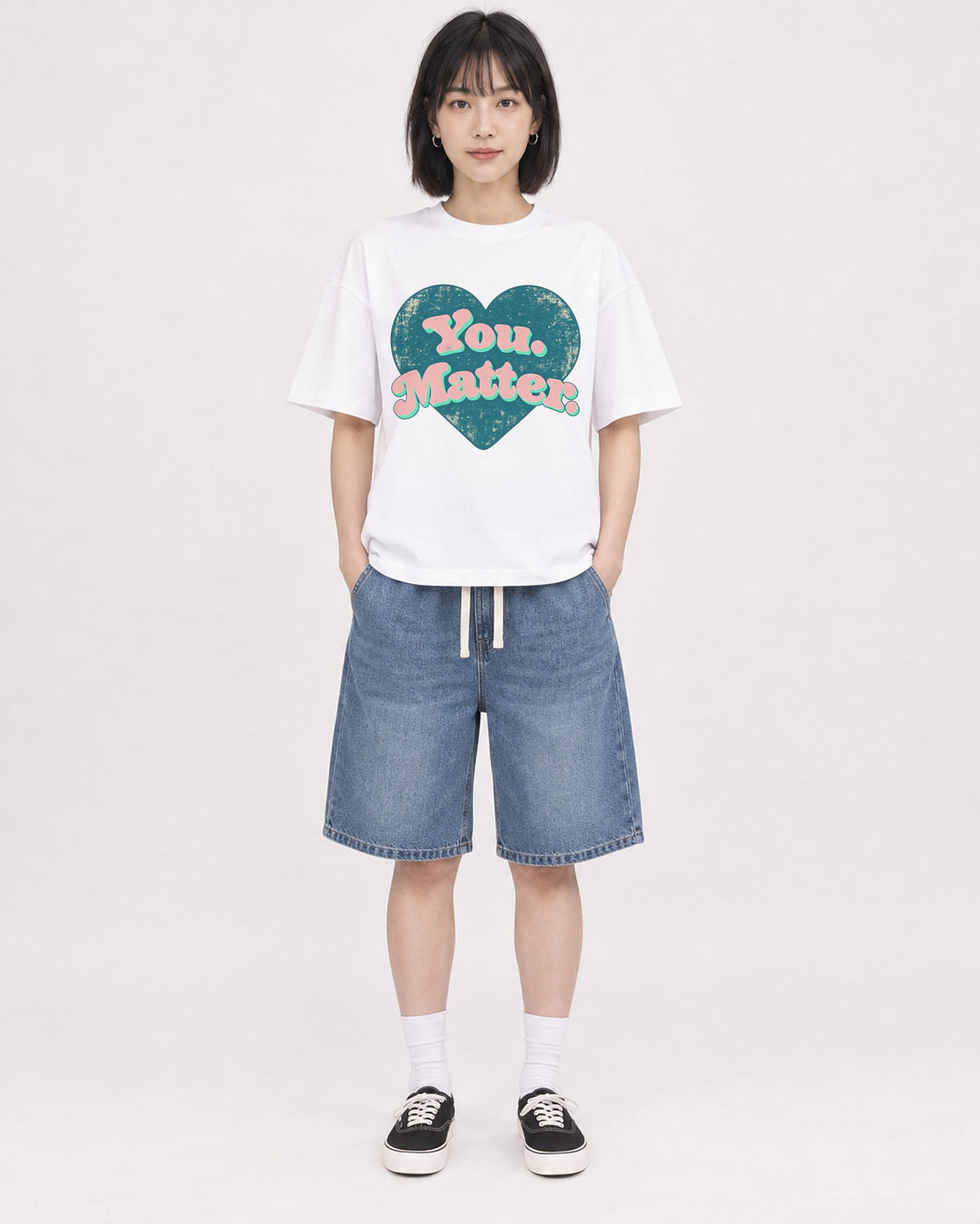 Mockup Boxy Heavyweight Tee White female full-body 11