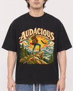 Mockup Boxy Heavyweight Tee Black male close-up 03