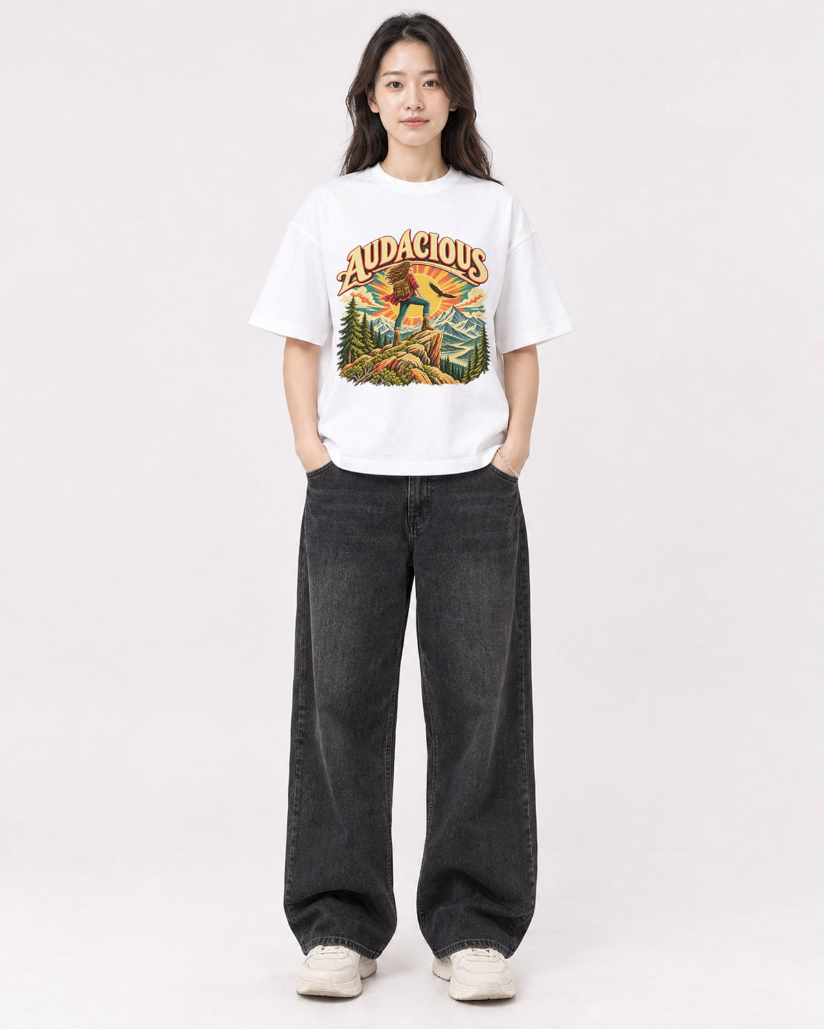 Mockup Boxy Heavyweight Tee White female full-body 03