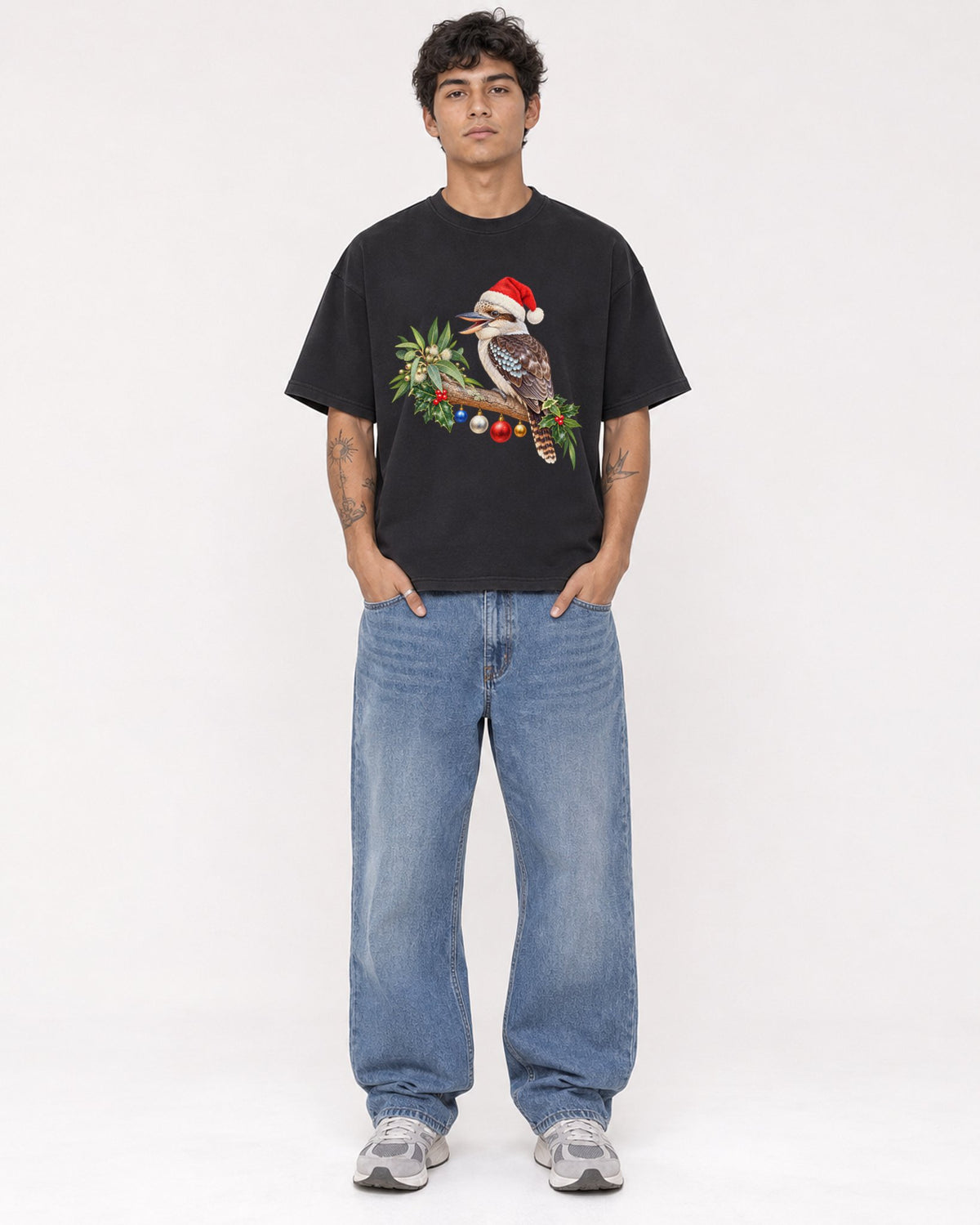 Mockup Boxy Heavyweight Tee Black male full-body 06