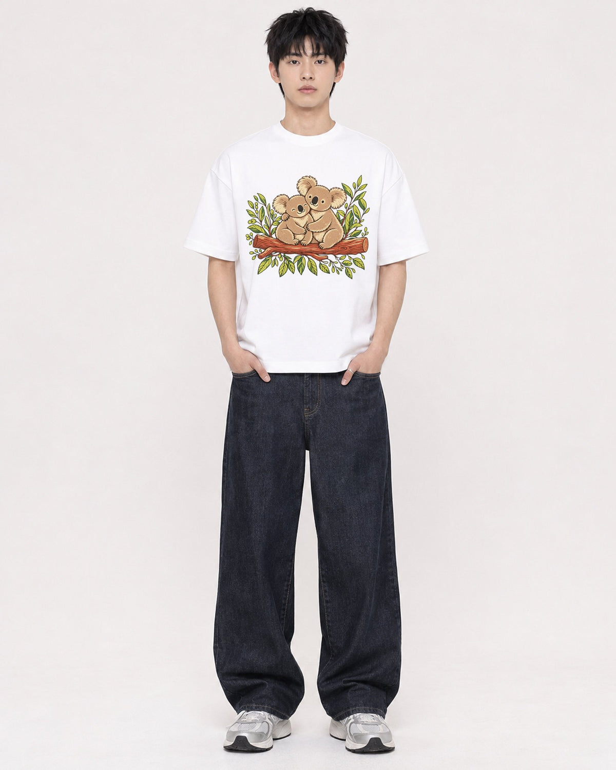 Mockup Boxy Heavyweight Tee White male full-body 01