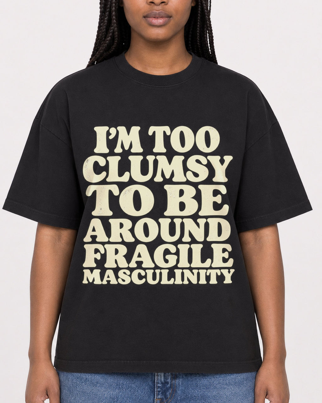 Mockup Boxy Heavyweight Tee Black female close-up 04