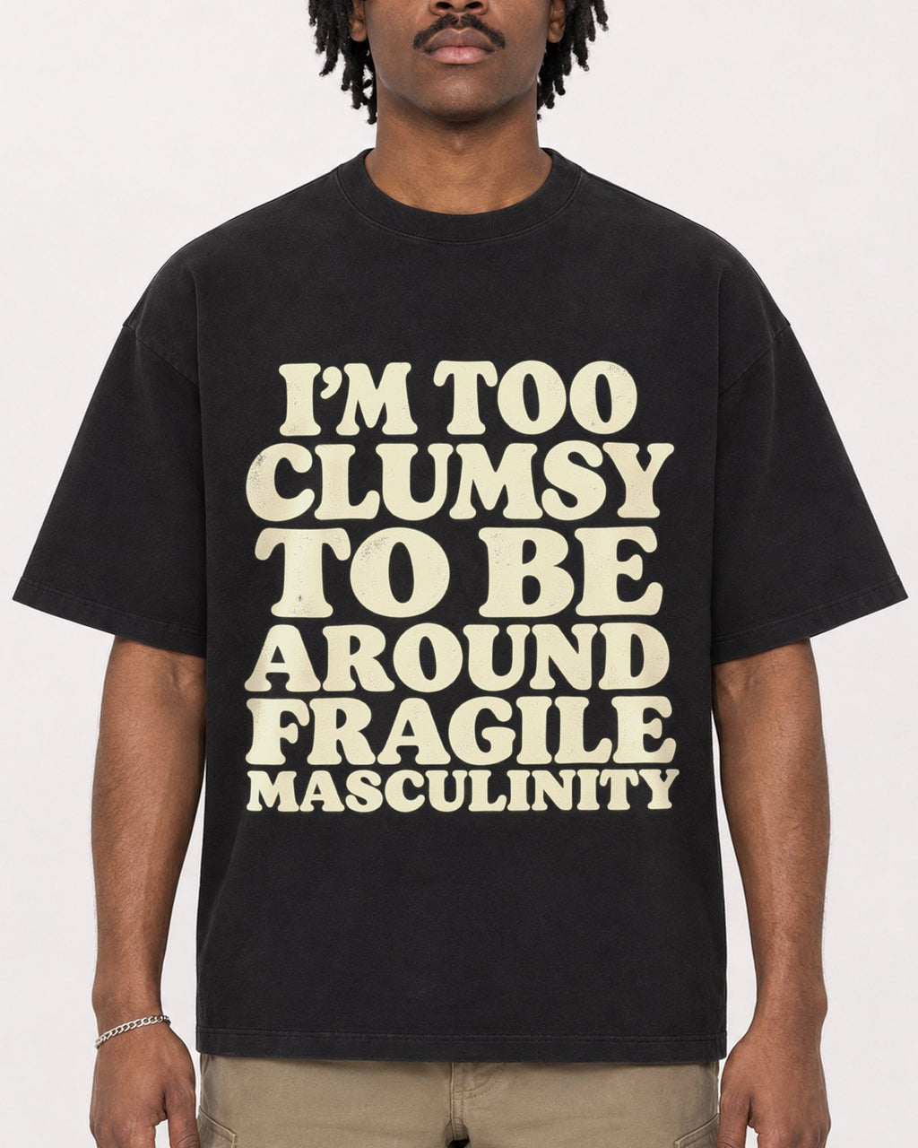 Mockup Boxy Heavyweight Tee Black male close-up 04