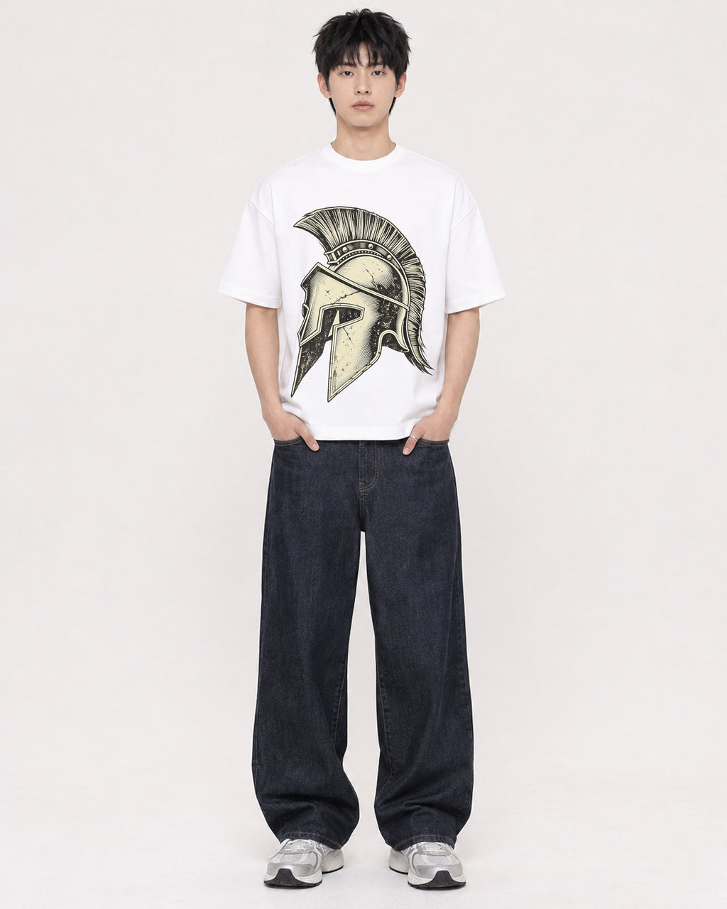 Mockup Boxy Heavyweight Tee White male full-body 01