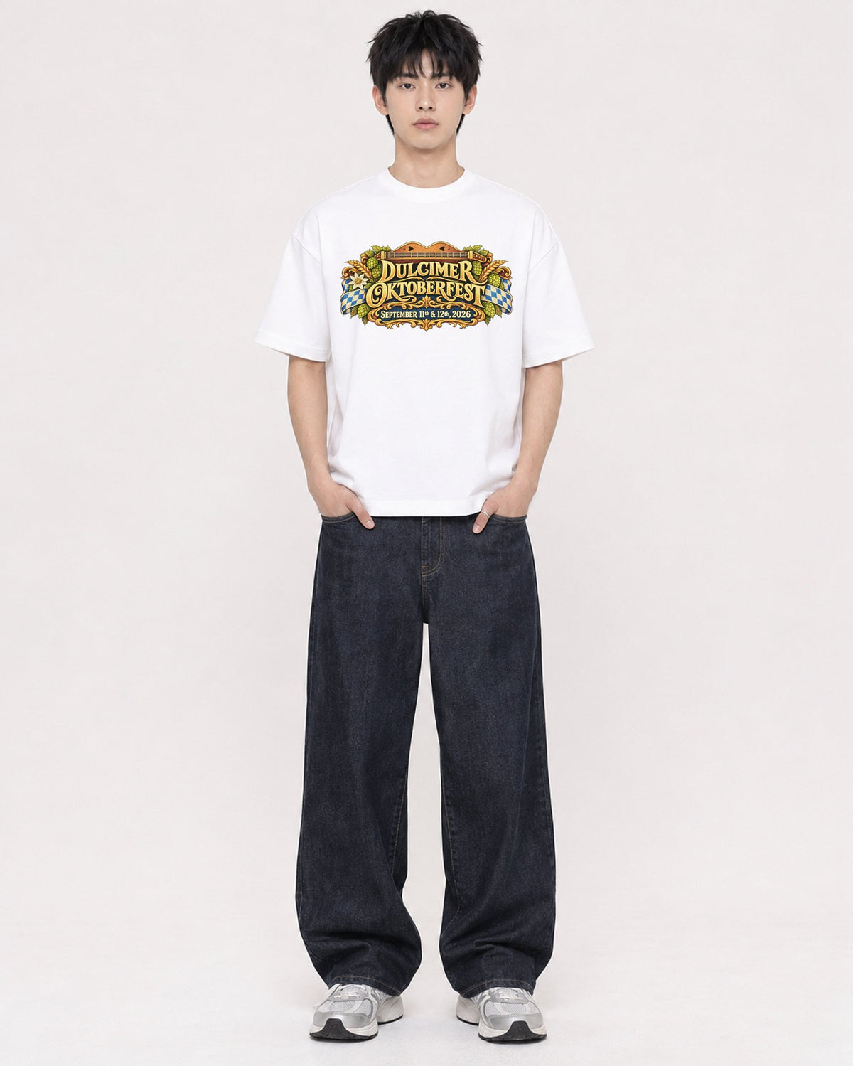 Mockup Boxy Heavyweight Tee White male full-body 01