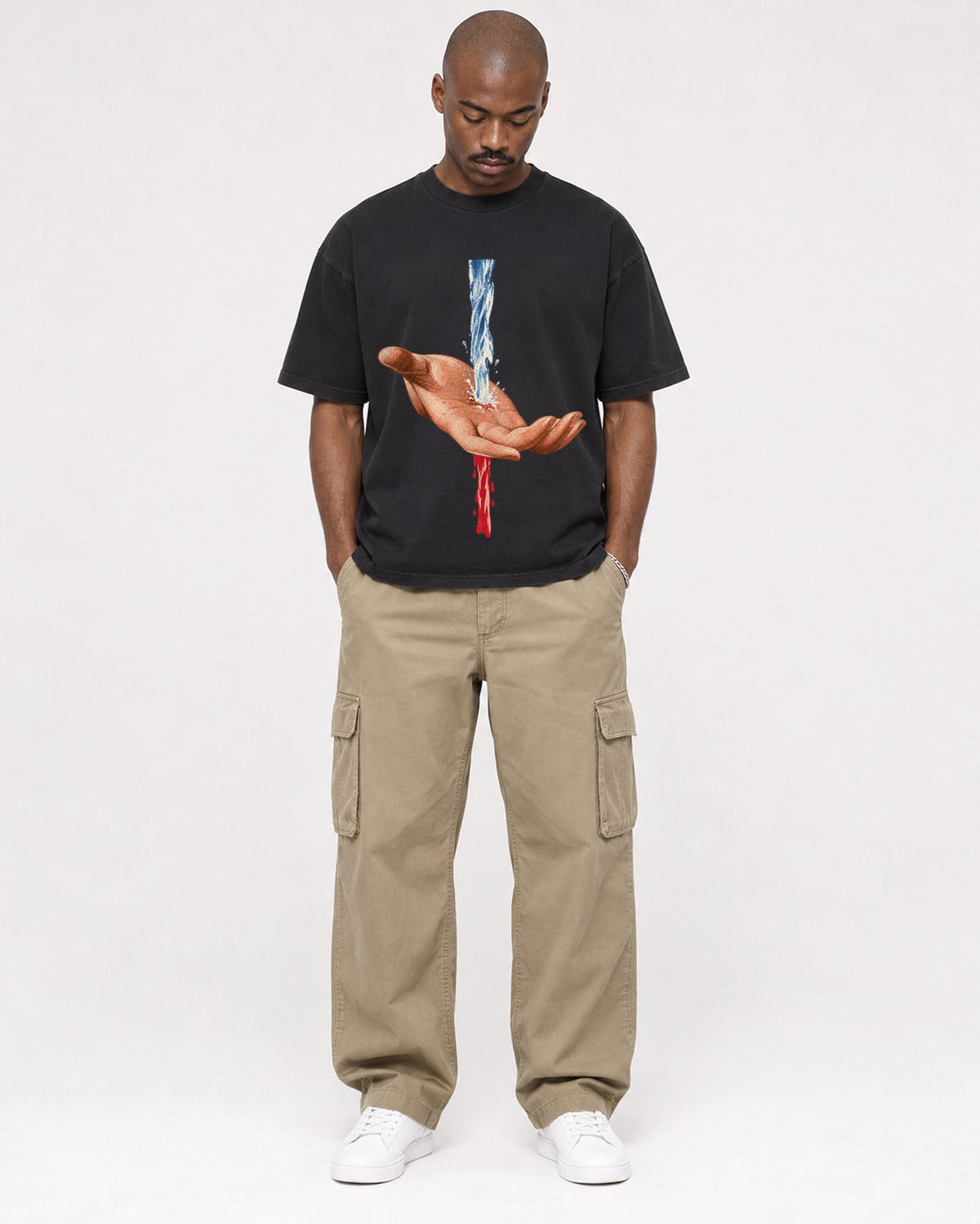 Mockup Boxy Heavyweight Tee Black male full-body 44