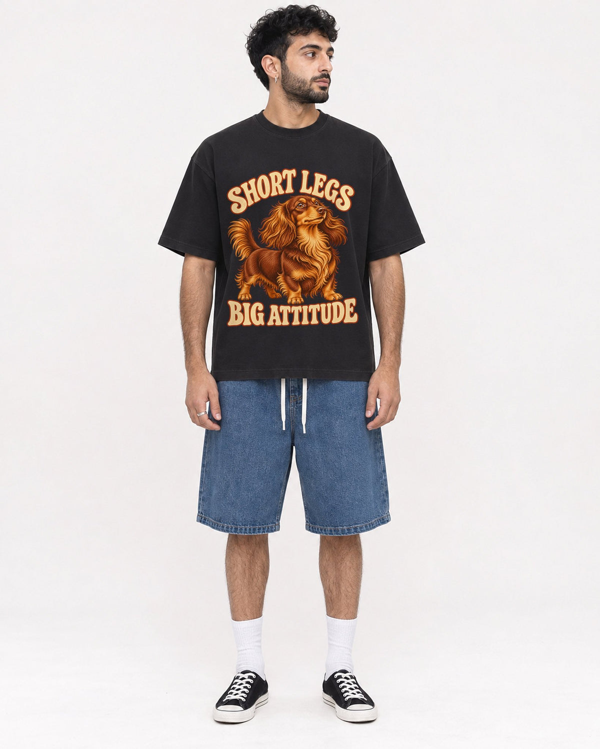 Mockup Boxy Heavyweight Tee Black male full-body 07