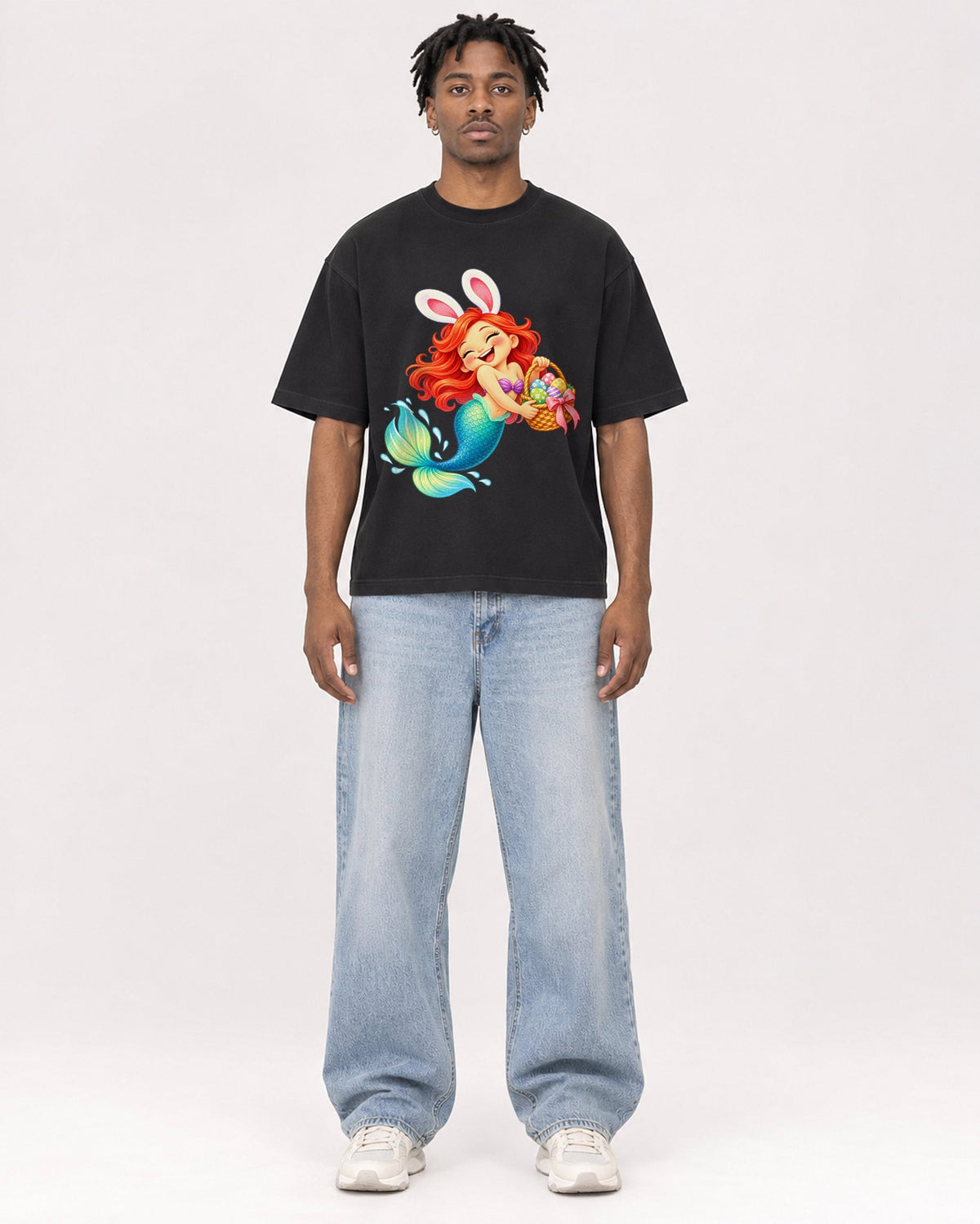 Mockup Boxy Heavyweight Tee Black male full-body 05