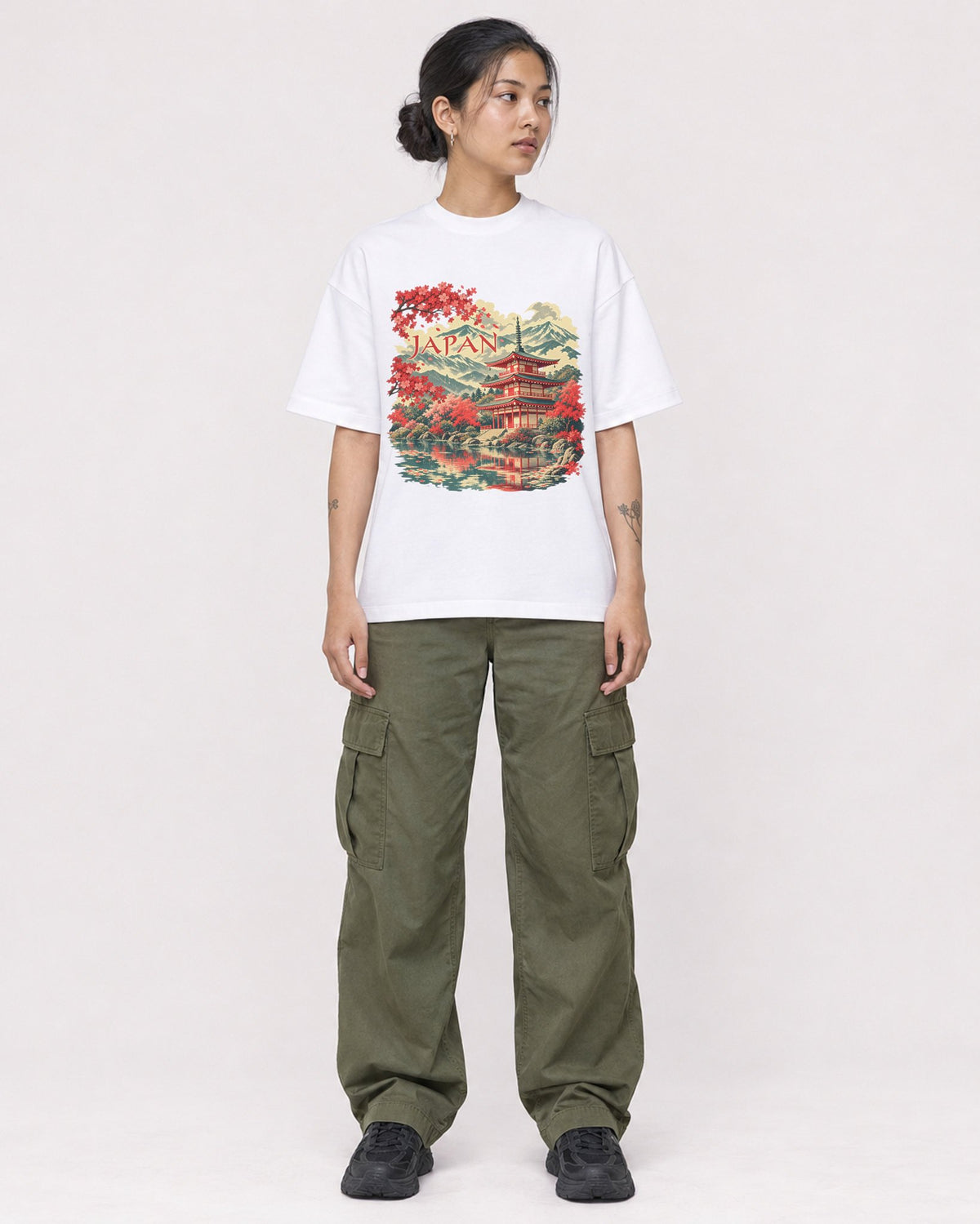 Mockup Boxy Heavyweight Tee White female full-body 12
