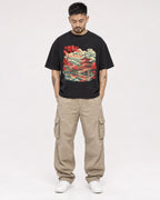 Mockup Boxy Heavyweight Tee Black male full-body 12
