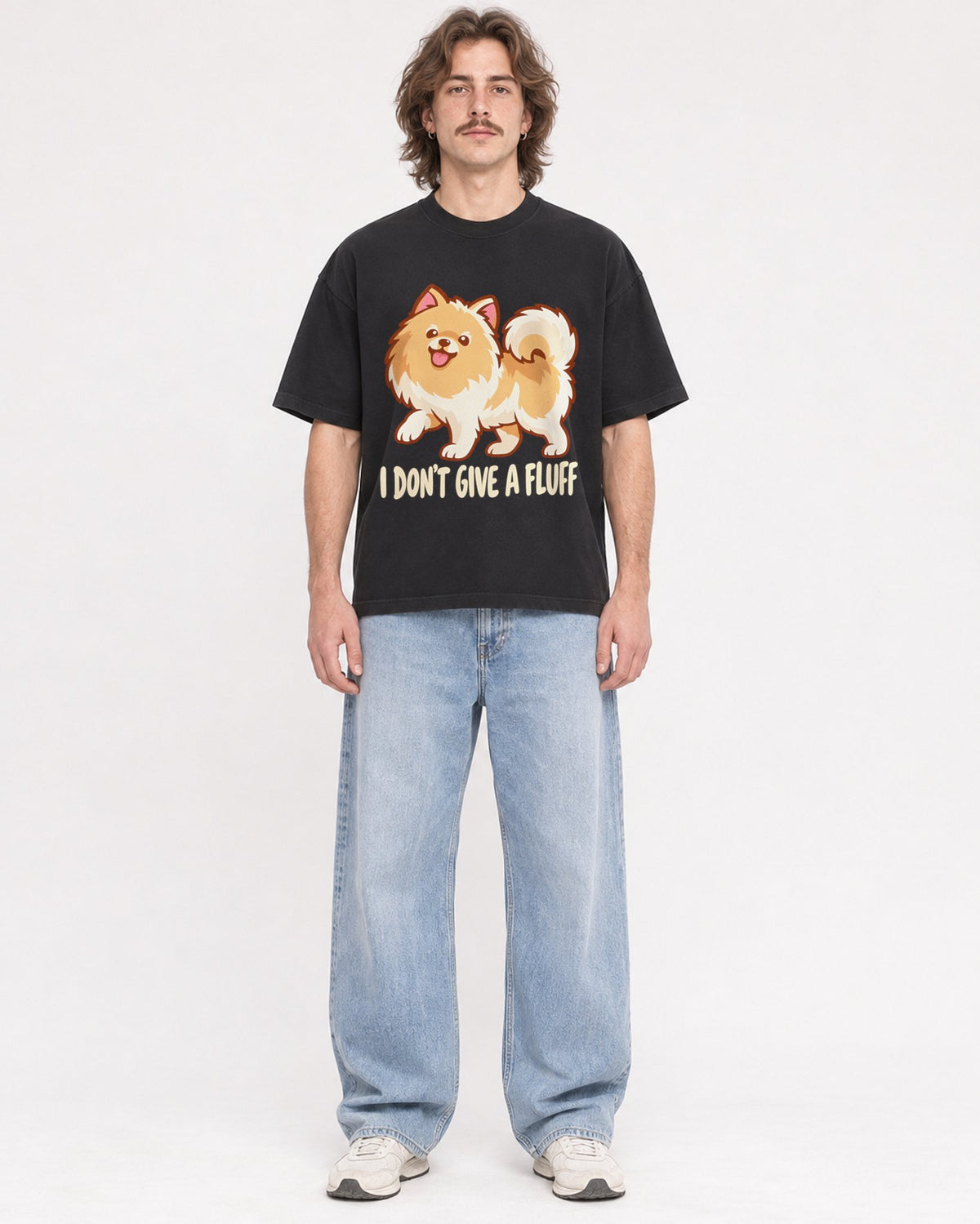 Mockup Boxy Heavyweight Tee Black male full-body 49
