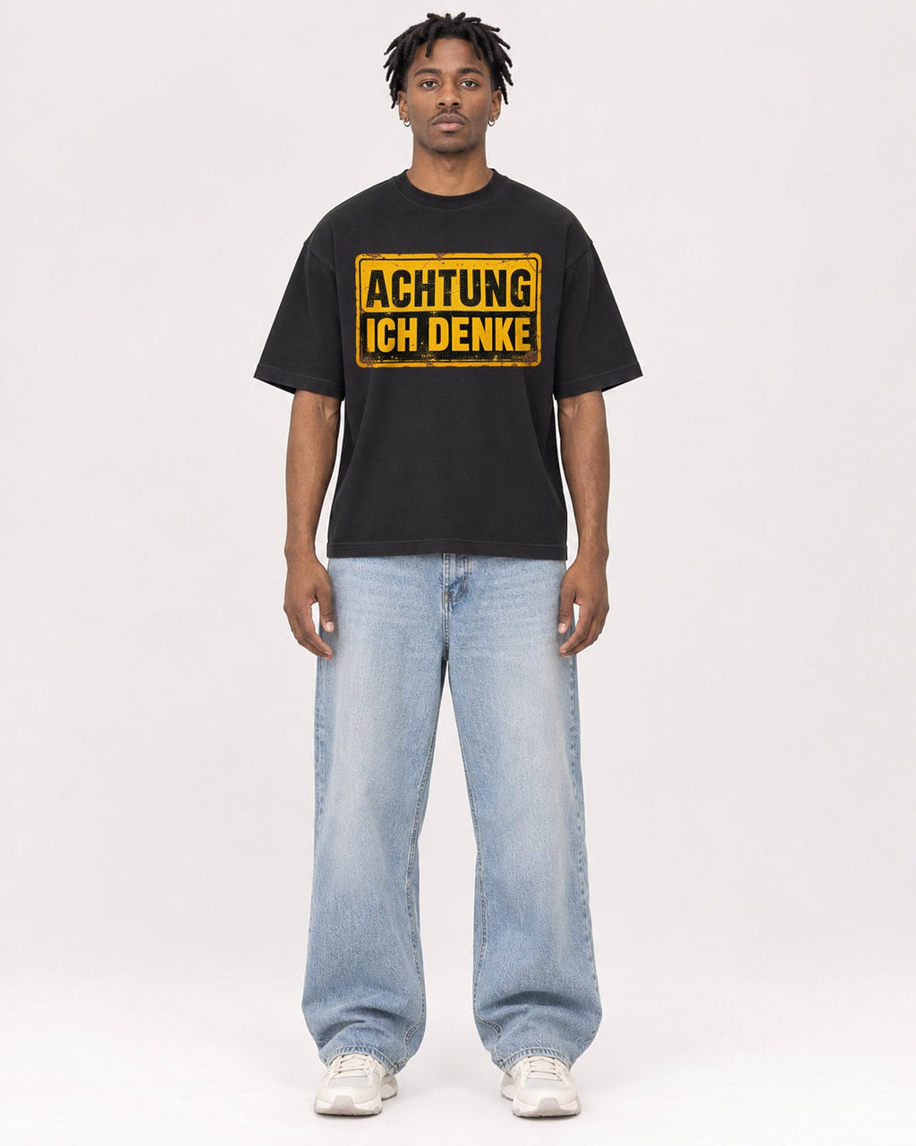 Mockup Boxy Heavyweight Tee Black male full-body 05
