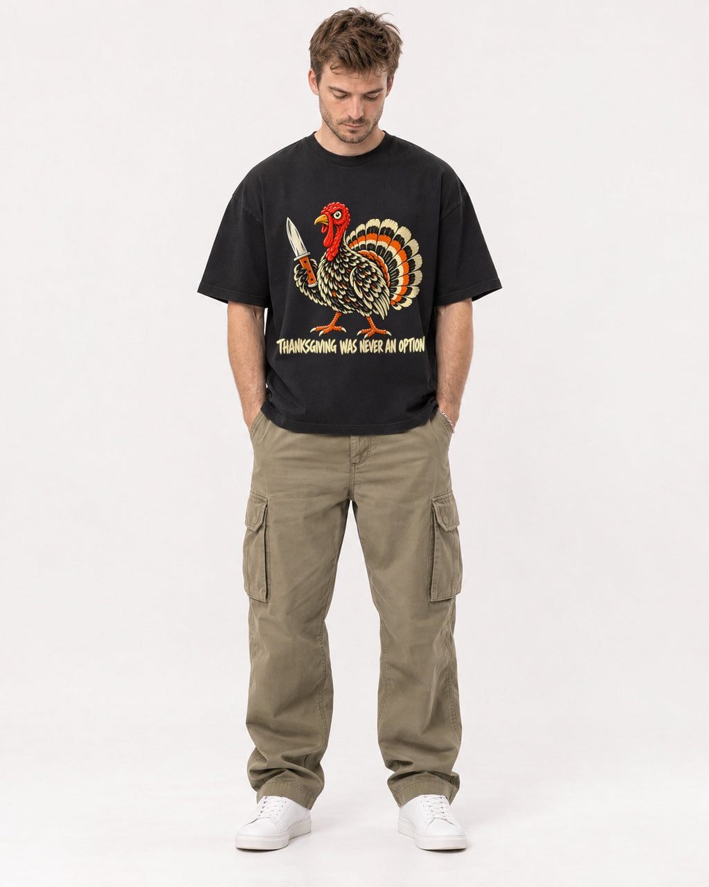 Mockup Boxy Heavyweight Tee Black male full-body 08