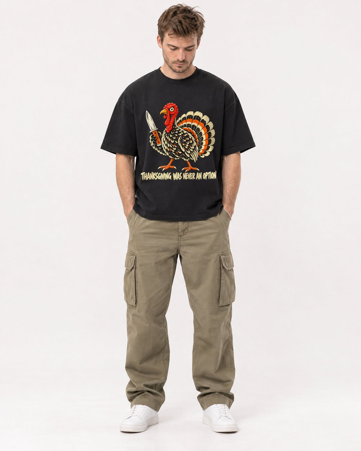 Mockup Boxy Heavyweight Tee Black male full-body 08