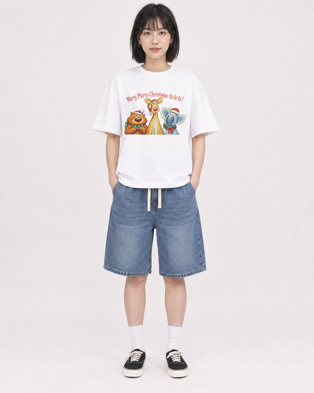 Mockup Boxy Heavyweight Tee White female full-body 11