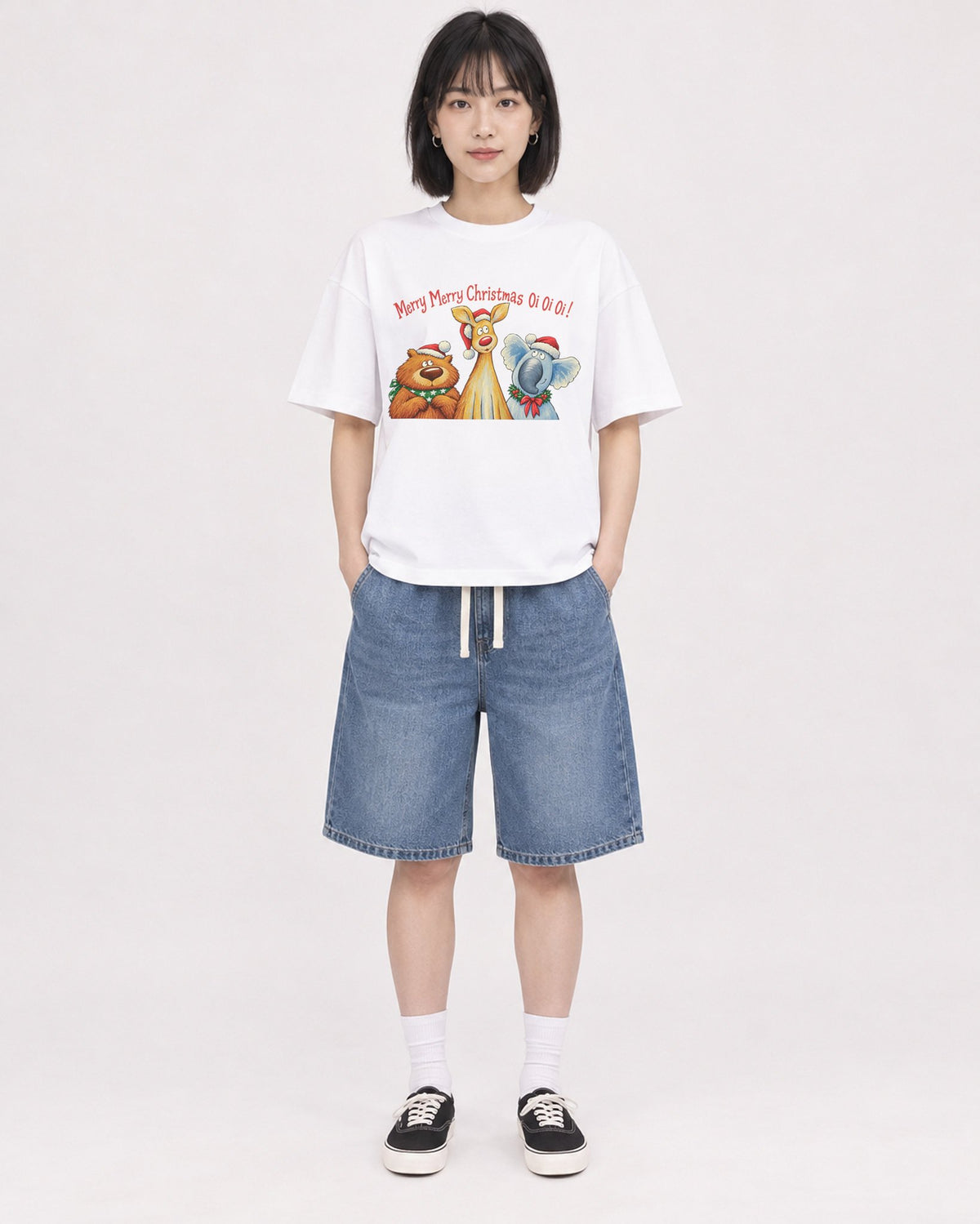 Mockup Boxy Heavyweight Tee White female full-body 11