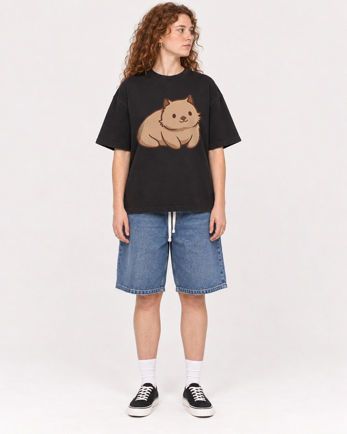 Mockup Boxy Heavyweight Tee Black female full-body 09