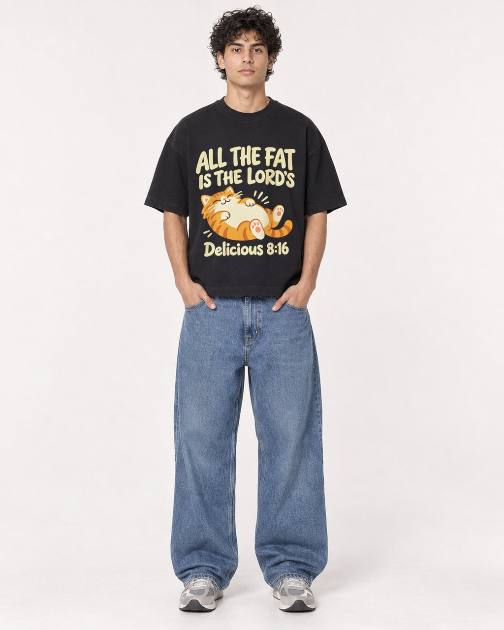 Mockup Boxy Heavyweight Tee Black male full-body 26