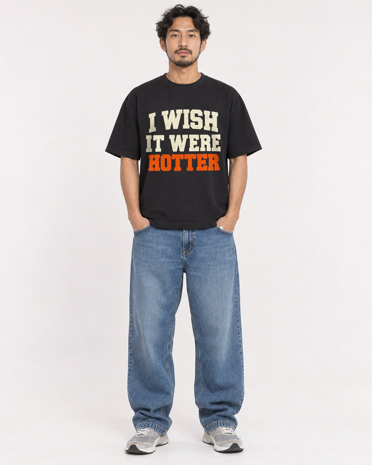 Mockup Boxy Heavyweight Tee Black male full-body 02