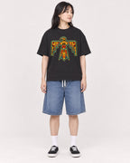 Mockup Boxy Heavyweight Tee Black female full-body 13