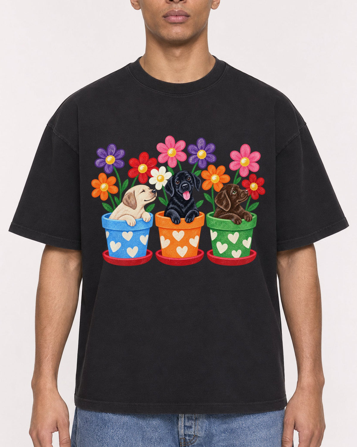 Mockup Boxy Heavyweight Tee Black male close-up 50