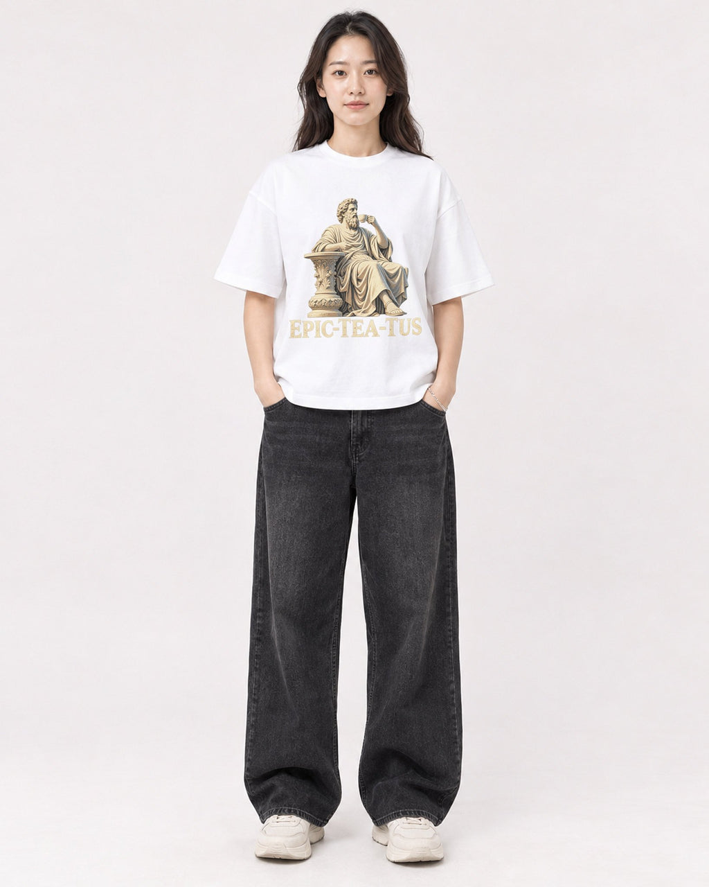 Mockup Boxy Heavyweight Tee White female full-body 03