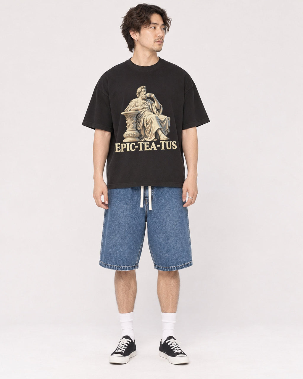 Mockup Boxy Heavyweight Tee Black male full-body 03