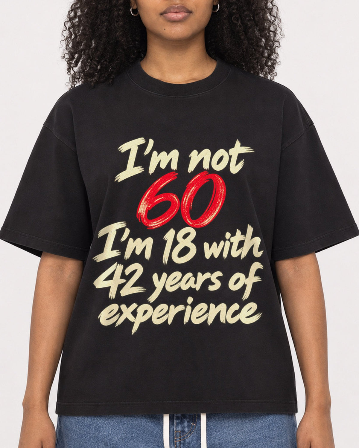 Mockup Boxy Heavyweight Tee Black female close-up 05
