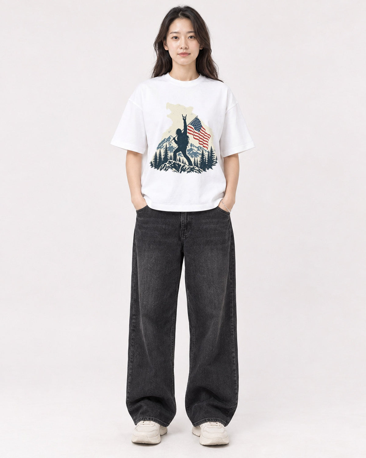 Mockup Boxy Heavyweight Tee White female full-body 03