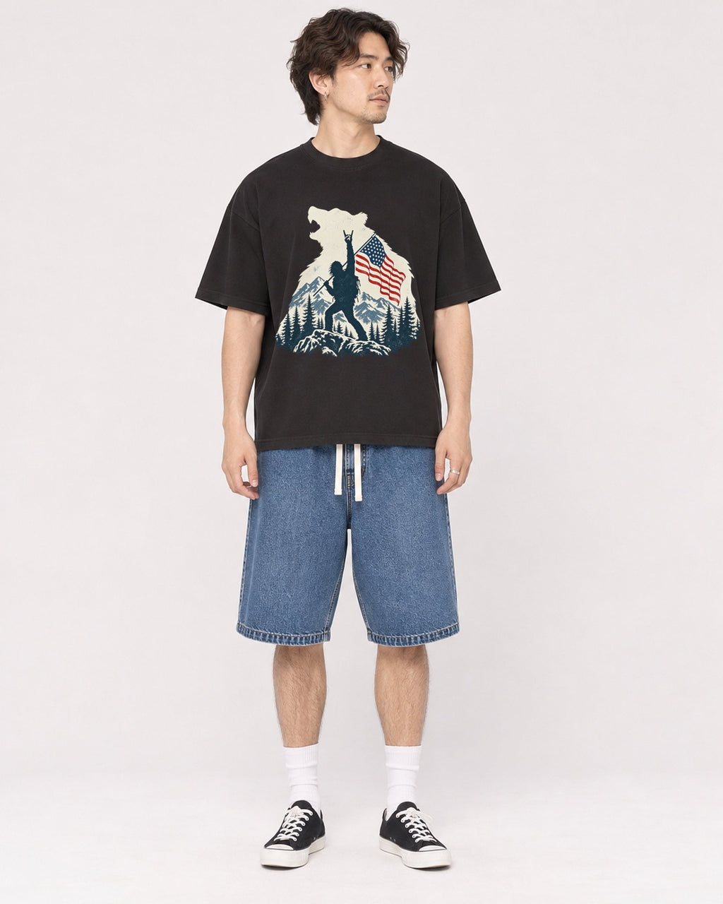 Mockup Boxy Heavyweight Tee Black male full-body 03