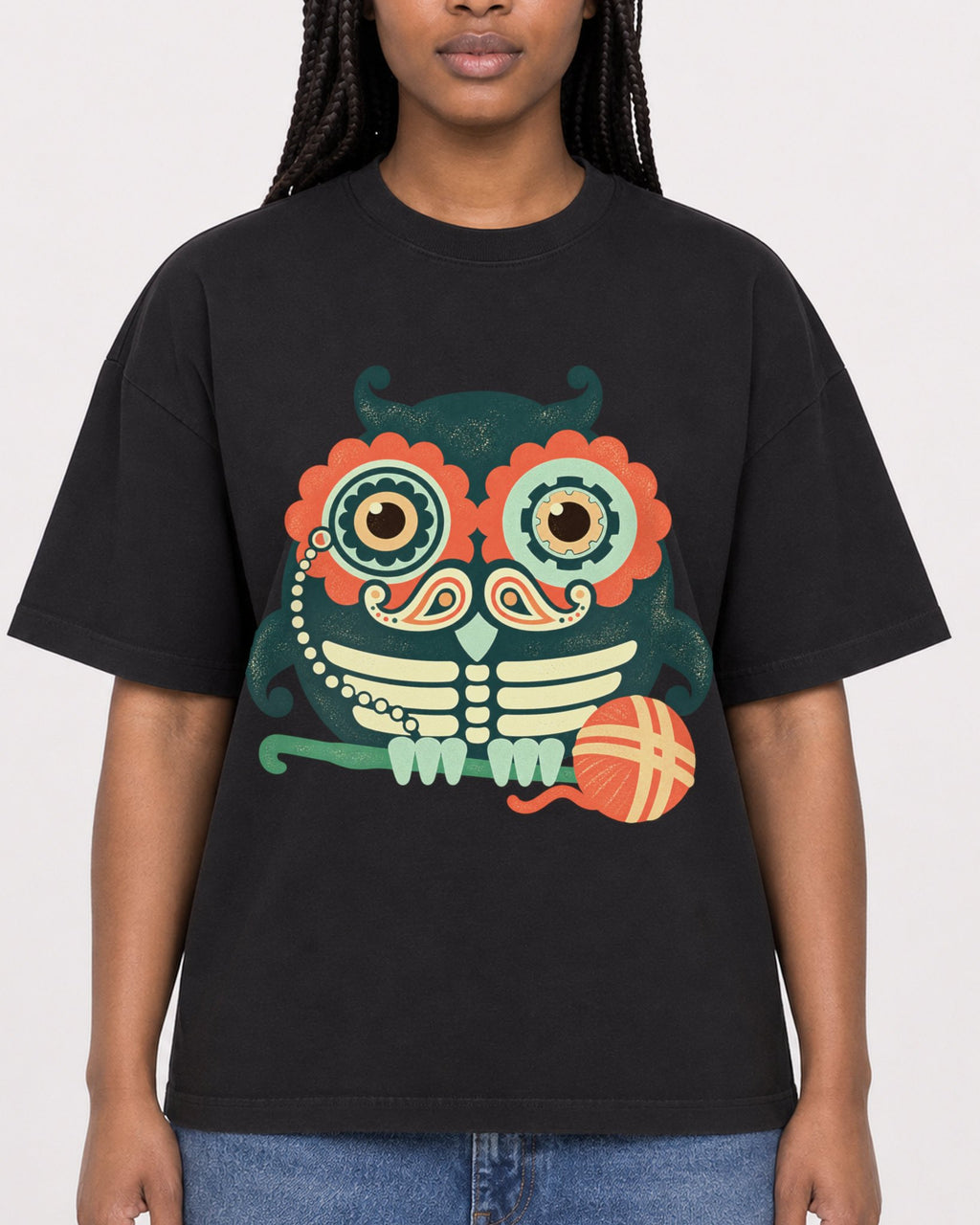 Mockup Boxy Heavyweight Tee Black female close-up 04