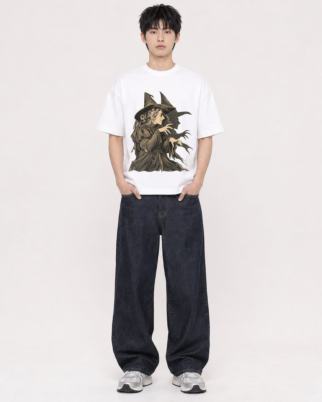 Mockup Boxy Heavyweight Tee White male full-body 01