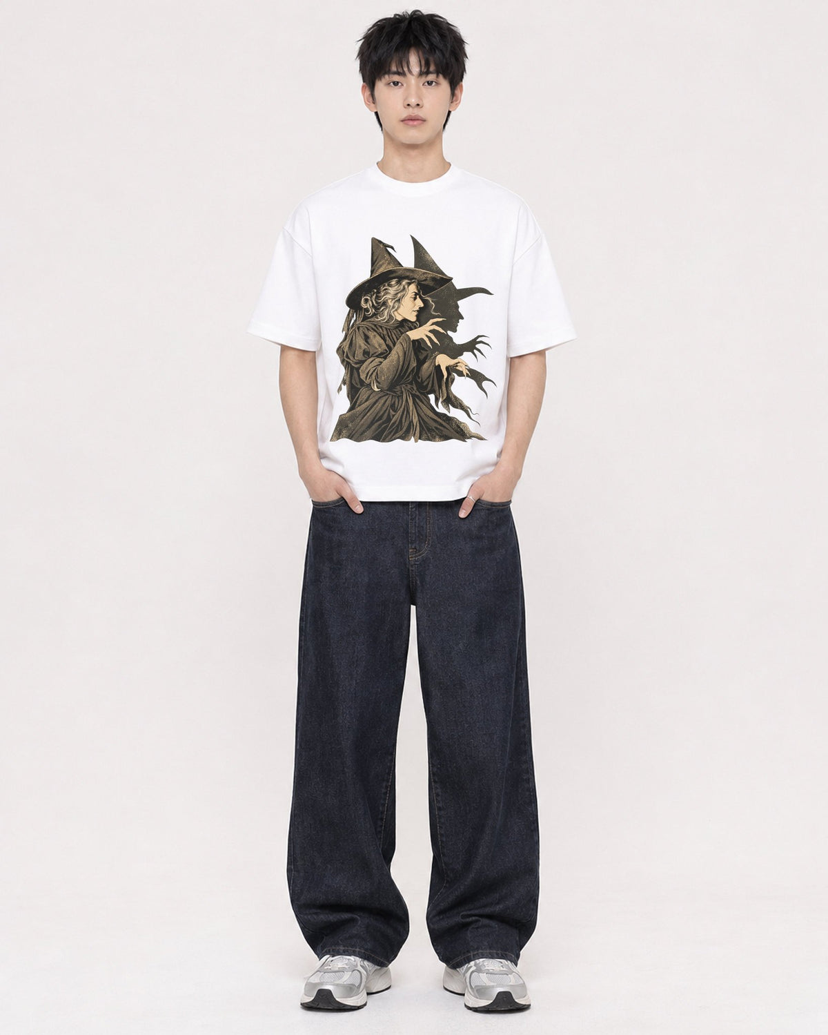 Mockup Boxy Heavyweight Tee White male full-body 01