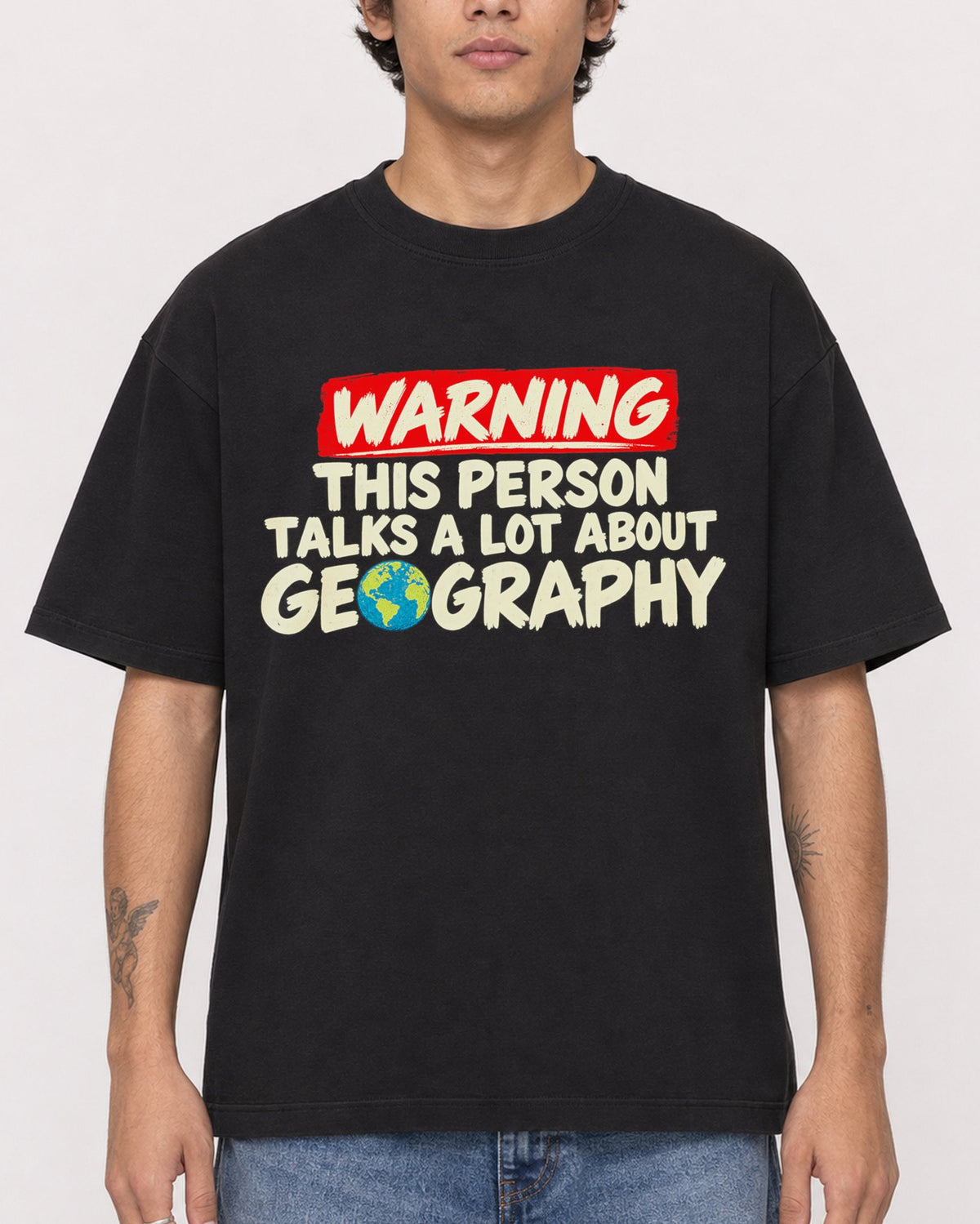 Mockup Boxy Heavyweight Tee Black male close-up 06