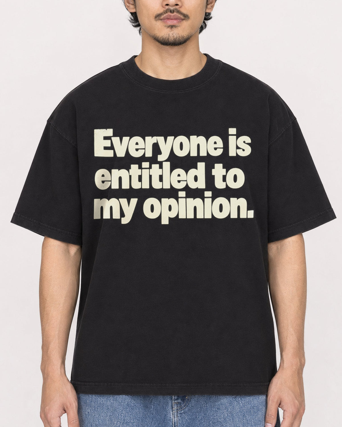 Mockup Boxy Heavyweight Tee Black male close-up 02
