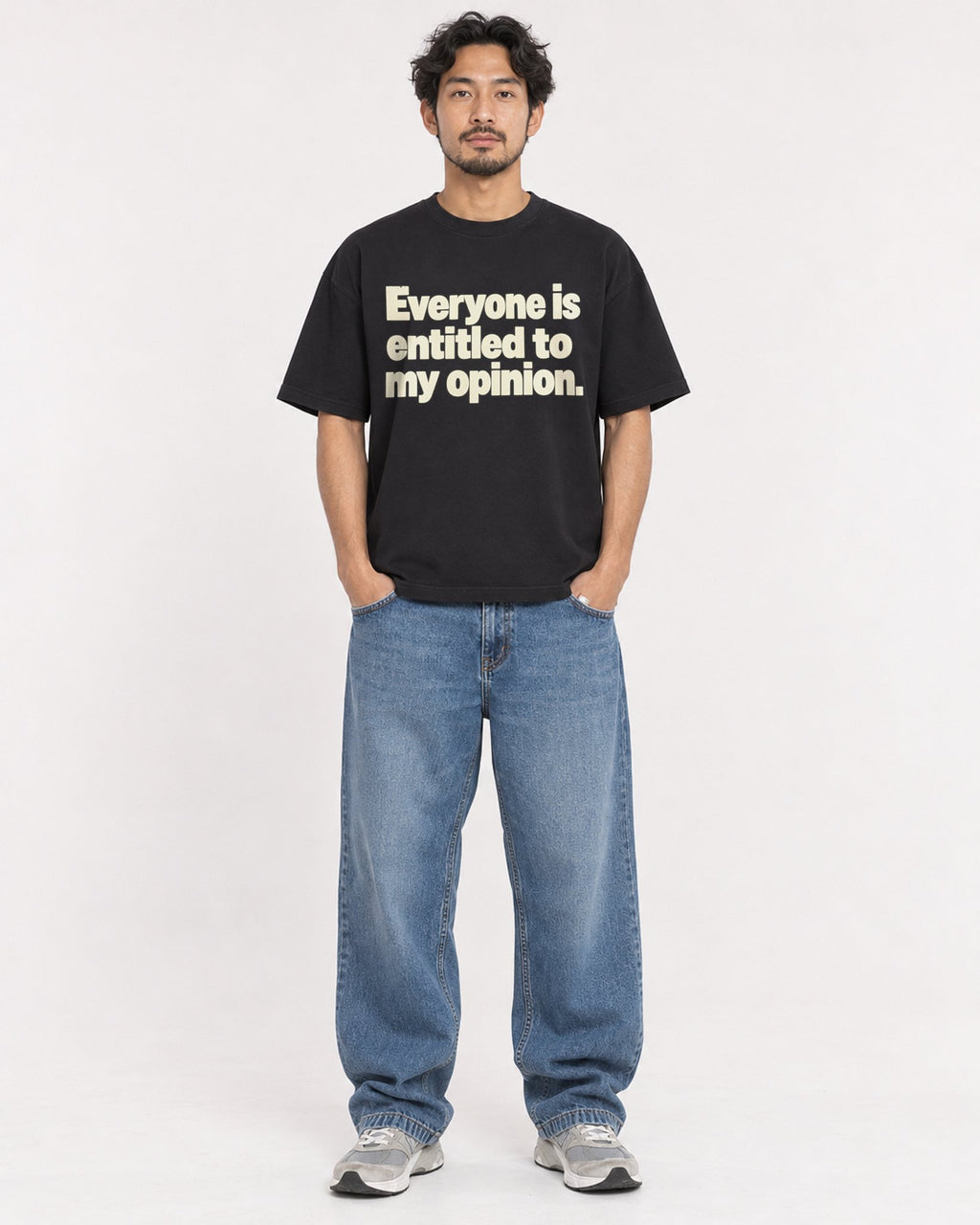 Mockup Boxy Heavyweight Tee Black male full-body 02