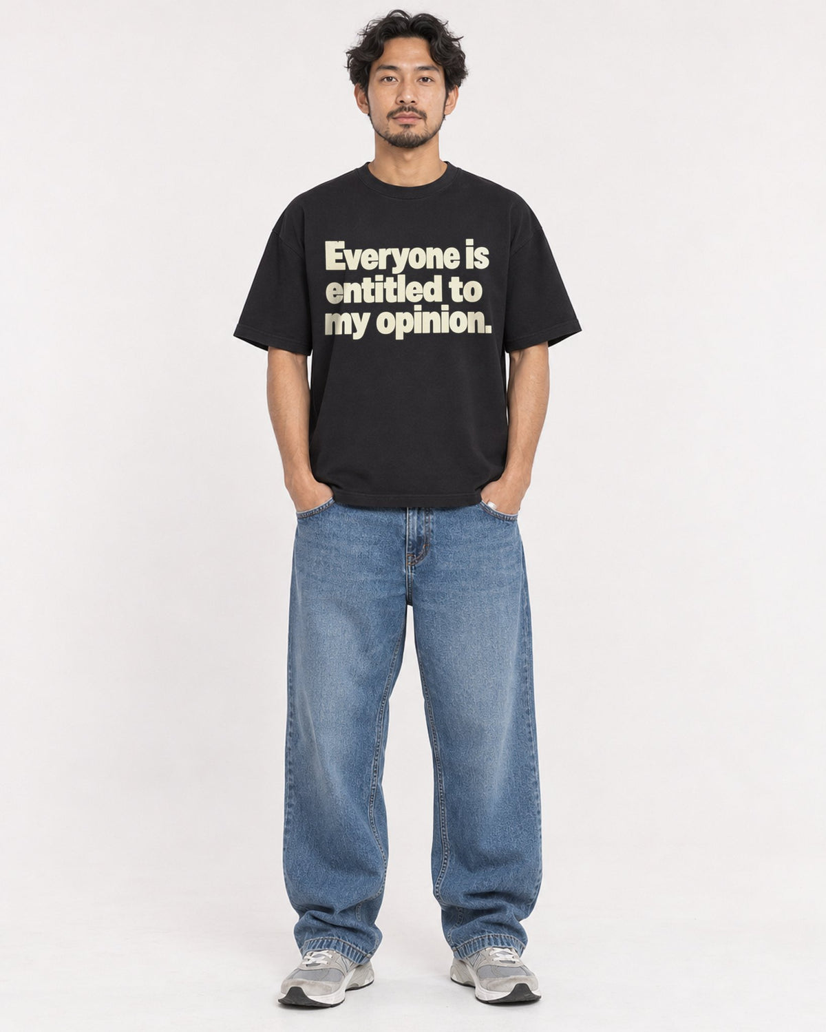 Mockup Boxy Heavyweight Tee Black male full-body 02