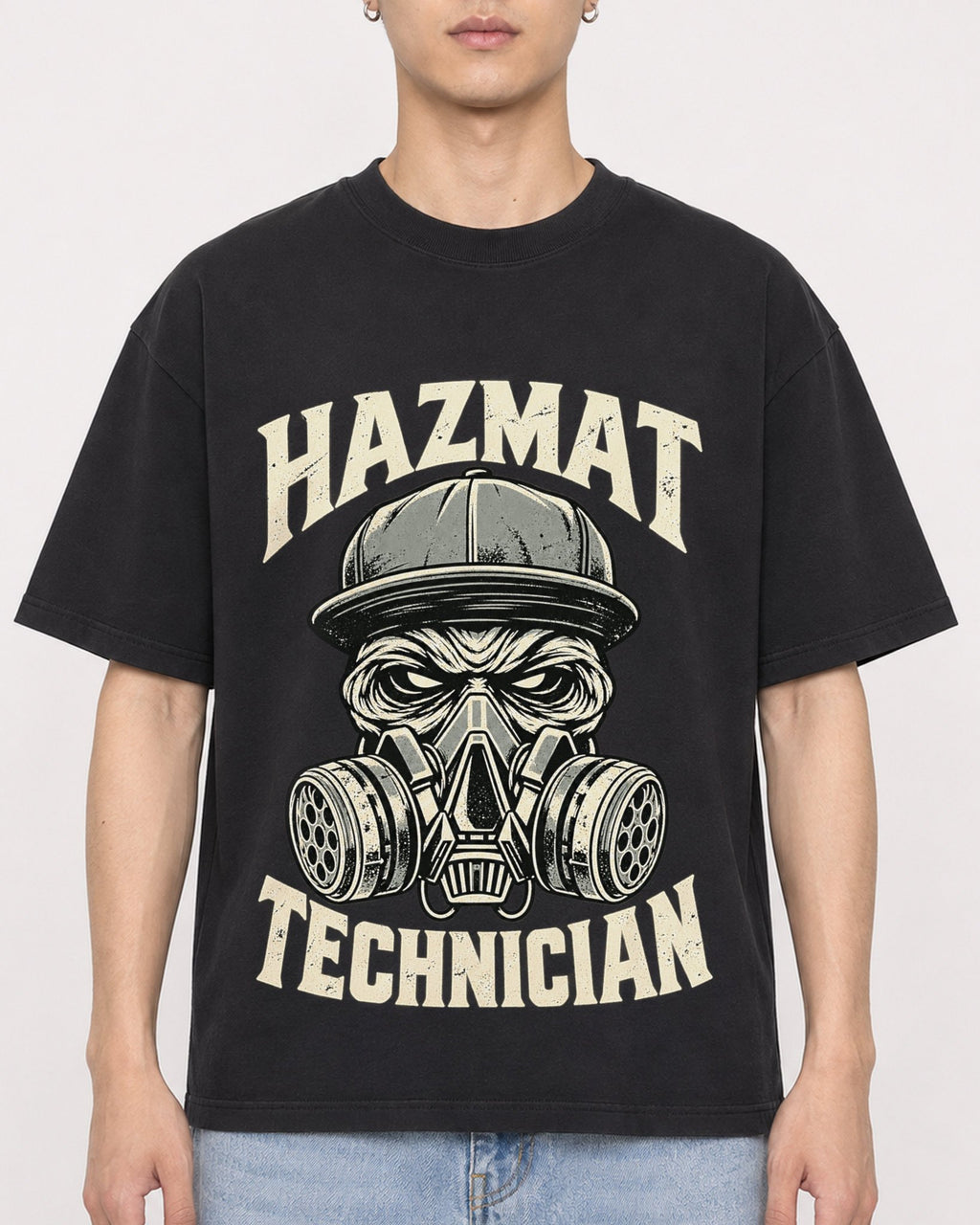Mockup Boxy Heavyweight Tee Black male close-up 21