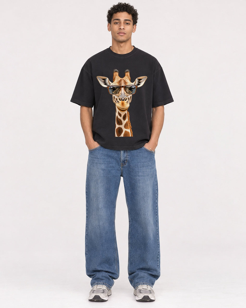 Mockup Boxy Heavyweight Tee Black male full-body 10