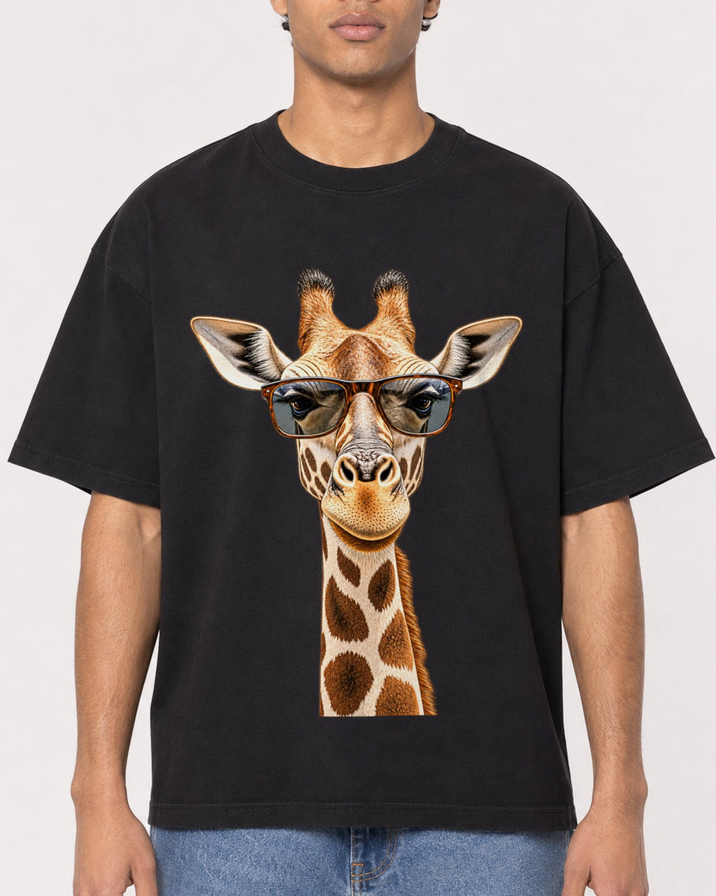Mockup Boxy Heavyweight Tee Black male close-up 10