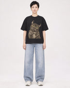 Mockup Boxy Heavyweight Tee Black female full-body 23