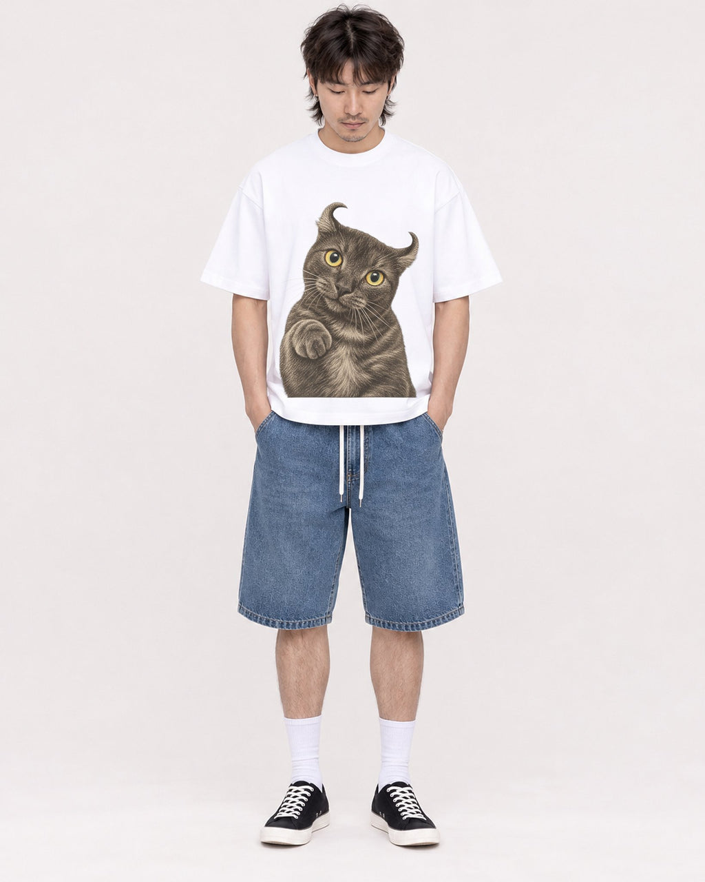 Mockup Boxy Heavyweight Tee White male full-body 23