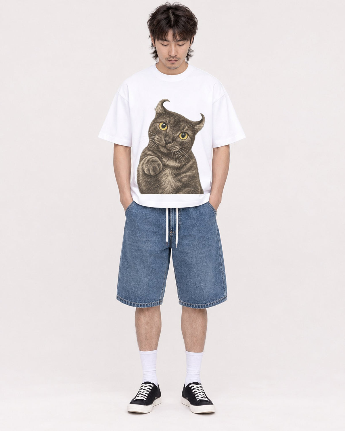 Mockup Boxy Heavyweight Tee White male full-body 23